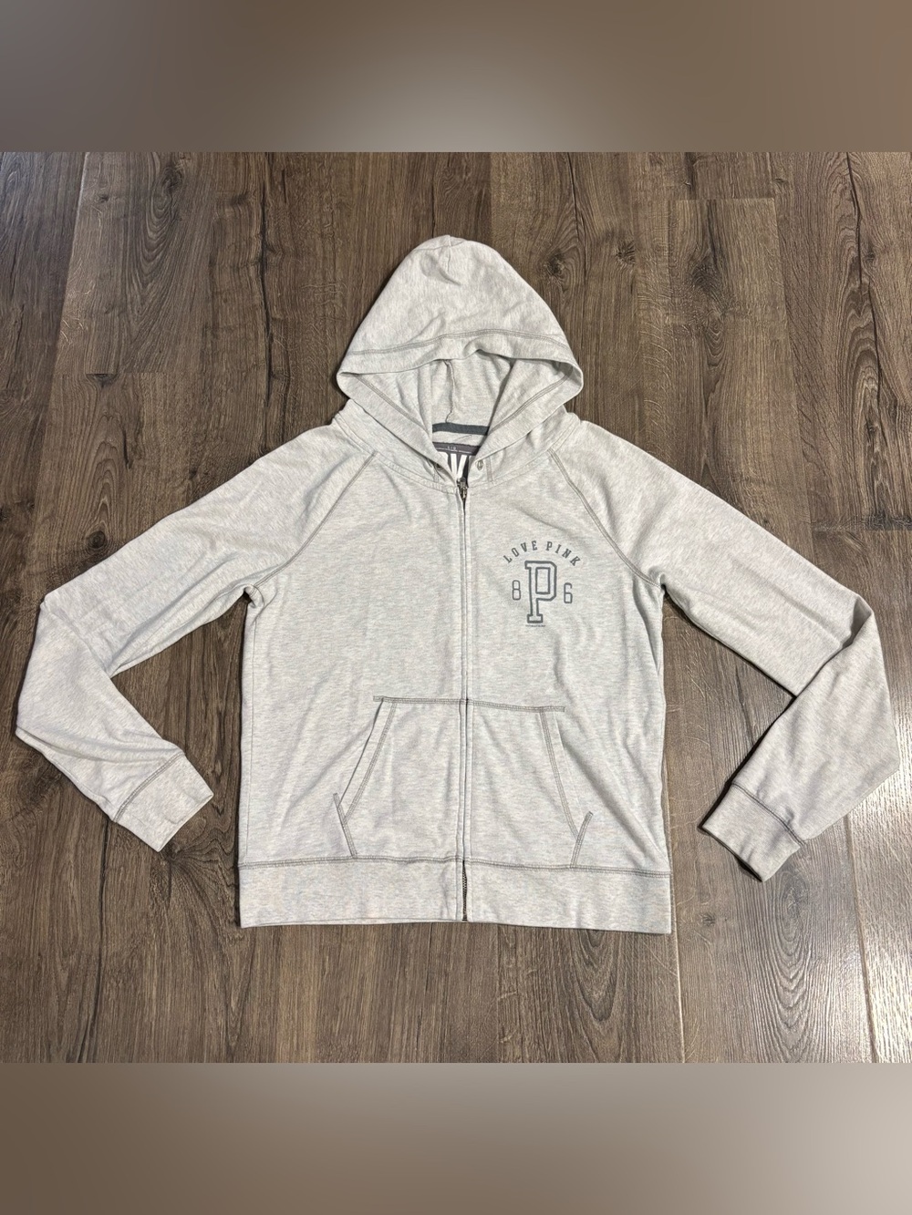 PINK Victoria's Secret Full Zip Hooded Sweatshirt Logo Love Pink Jacket Y2K Sz L